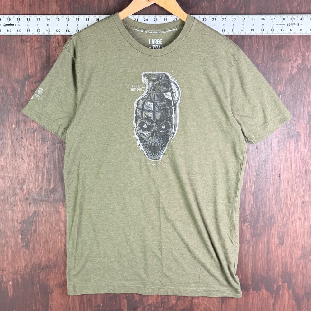 Zero Foxtrot Pull The Pin Grenade Skull Graphic Tee Olive Green Mens Large